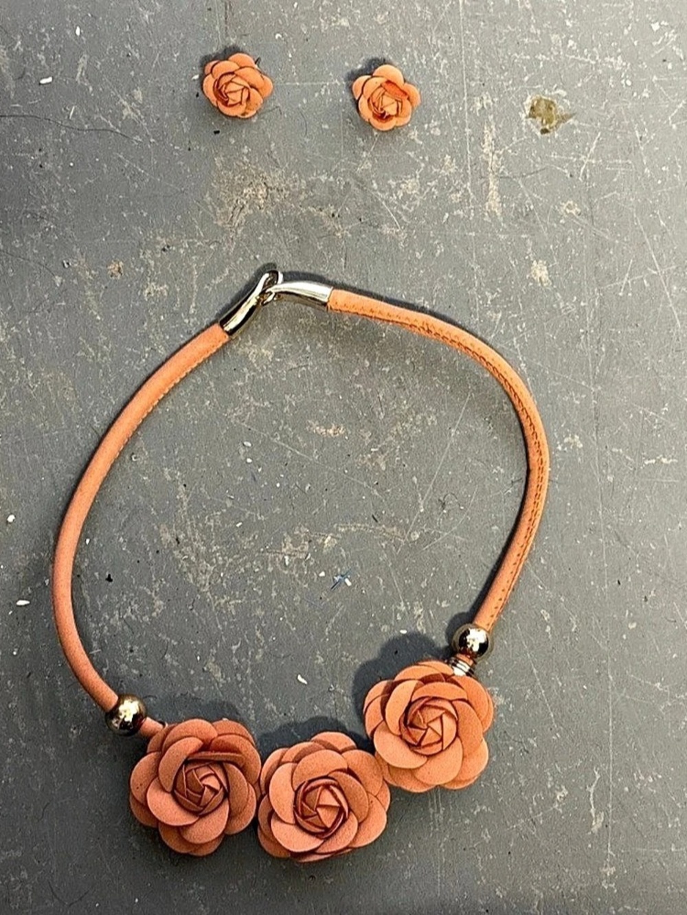 Orange Floral Necklace & Earrings